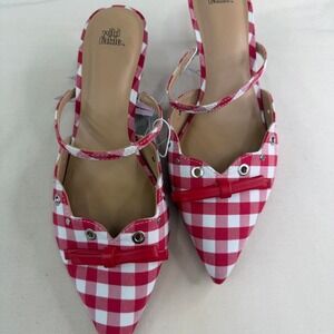 Wild Fable red and white gingham kitten heel slingback pumps, size 7.5